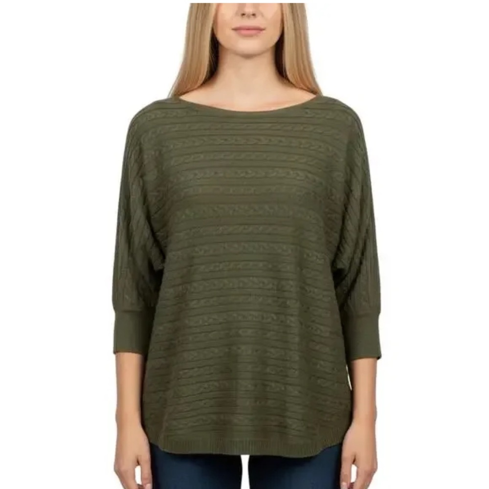 Market & Spruce Cable Knit Green Sweater Top